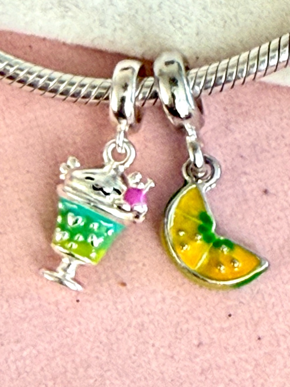 Fruit & Drink Charm Set - Yellow & Green fit Pandora bracelets